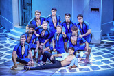 Jack Danson as Sky (front centre) with the cast of MAMMA MIA!