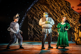 Brandon Lee Sears (Donkey), Antony Lawrence (Shrek) and Joanne Clifton (Fiona) in Shrek the Musical UK and Ireland Tour 2023-4