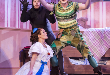 1. Charlie Russell (Sandra), Matthew Howell (Robert) and Greg Tannahill (Jonathan) in Peter Pan Goes Wrong at the Lyric Theatre 2023. Credit - Pamela Raith Photography.jpg 